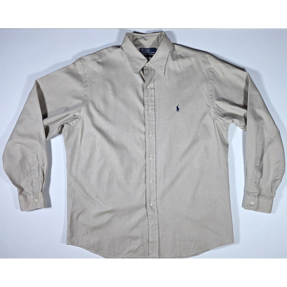Polo Ralph Lauren Men's Lowell Sport Shirt Tan Herringbone Cotton Long Sleeve L